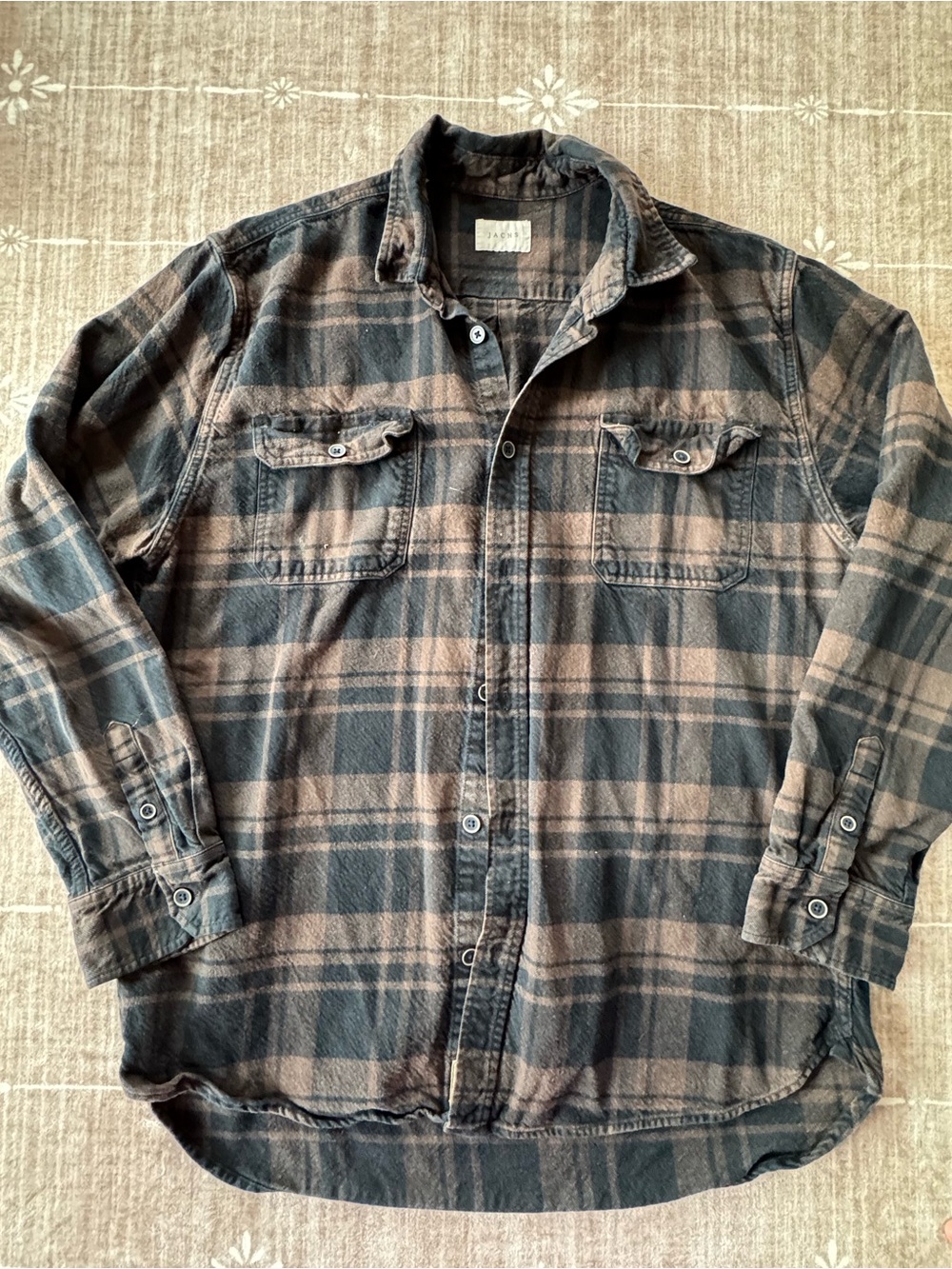 JACHS Plaid Flannel Shirt Jacket - Brown & Gray
